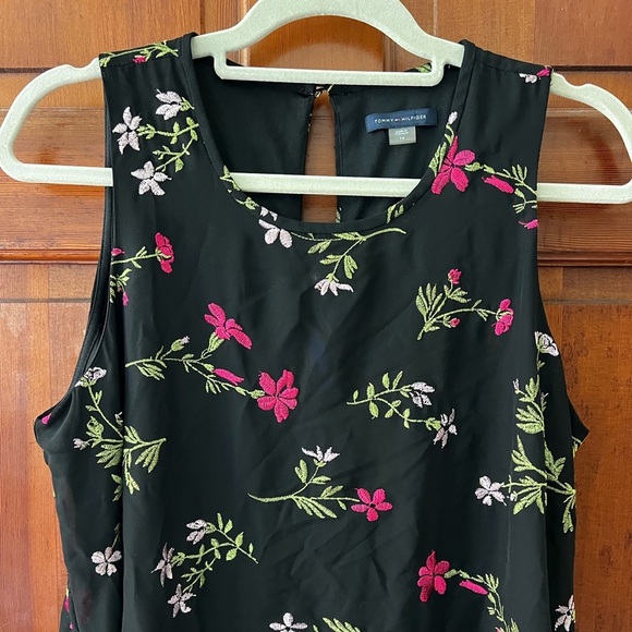 Tommy Hilfiger Black Floral Embroidered Dress Midi Cocktail Party Work Wear Boho - Picture 2 of 11